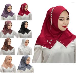 Etnisk kläd Turkiet kvinnors pärlstav blomma tassel hijab huvud wrap hatt turban håravfall halsduk Förbindad huvudkläder elastisk muslim