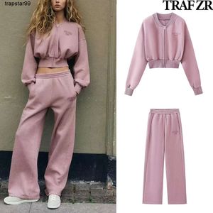 Womens TRAF ZR Zipper Cardigan Sets To Dress Woman Tracksuit Suits Fall Outfits Women Baggy Clothing Long Sleeve Sportswear 231204