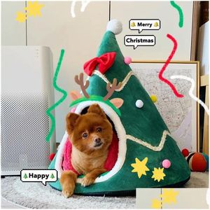 Kennels Pens Christmas Cats Kennel Dogs Bed Cave Nest House Cat Warm Winter Dismountable Washable Cute Small Pets Teddy Pet 231127 Dhou0