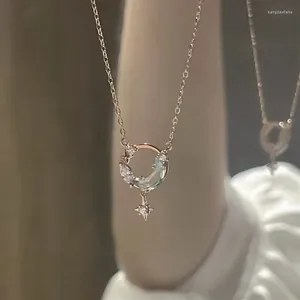 Catene Collana in argento 925 certificata originale per gioielli da donna Collare in giada oro K con pendenti di lusso a forma di stella e luna