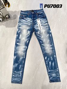 Herrenjeans Arrival Purple Herren High Street Blue Denim Slim Fit Paint Graffiti Pattern Markenjeans 231206