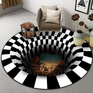 Carpets Round Carpet Clown Trap Vision Area Rug Halloween 3D Geometric Mat Living Room Rugs Hallway Christmas Decoration237s