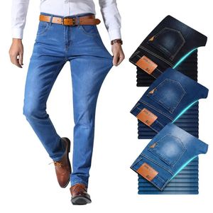 Jeans da donna Brother Wang Stile classico da uomo di marca Business Casual Pantaloni slim in denim elasticizzato Pantaloni neri azzurri Uomo 231206
