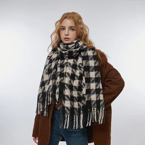 Lenços 2023 inverno colorido ponto moinho de vento xadrez macio imitação glutinosa cashmere cachecol feminino sobreposto com borla quente espessada xale