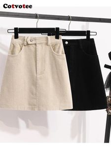 Skirts Cotvotee Corduroy for Women Autumn Winter Office Ladies High Waist Mini Skirt Vintage Casual Loose Wide Leg 231206