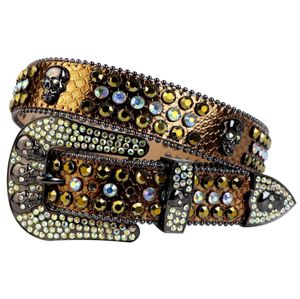 Western Cowboy Bling Crystal Abgold Crystal Belt Złoty skórzany wężowy pasek dhinestone Pas Wyjmowany klamra dla mężczyzn7552120