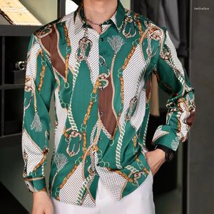 Men's Casual Shirts Vintage Tuxedo Shirt Camisa Social Masculina Luxury Pattern Print Men Slim Fit Long Sleeve Dress Club Party