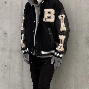 Giacche da uomo Giacca invernale da uomo Bomber Giubbotti Capispalla Y2k Top Bone Patchwork Giacche in pelle Giacca college unisex Giacche da baseball da uomo 231205