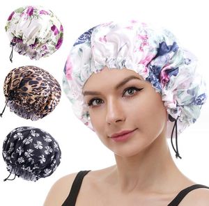Mody kobiety podwójna warstwa śpiąca czapki włosów jedwabisty satynowy jedwabny jedwabny kwiat drukowane maski do włosów satynowe nocne czapkę regulowaną dziewczęta pielęgnacja włosów maska ​​do włosów