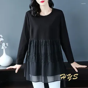 Women's Blouses Black T-shirt Female Fat Mm Loose Thin Large Size Cover Belly Blouse INS Women's Autumn And Winter Mother Long Section