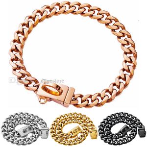 Rose Gold Chain Dog Collar,Dog Cuban Link Chain Collars,13MM Strong Stainless Steel Links Chain Pets Collar,Metal Walking Collar for Small Medium Large Dogs(22'') B153