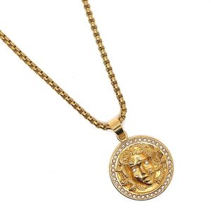 yutong Unisex 316L Stainless Steel Cool Gold-Color Medusa Clean Stone Pendant Chain3257