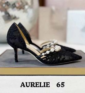 Fashion Summer Women Aurelie Pointed-toe Sandals Shoes Women Lace Leather Pumps Pearl Embellishment Party Wedding Dress High Heels Black White EU35-43