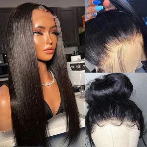 Synthetic Wigs Brazilian Straight Lace Front Wig Full Lace Front Human Hair Wigs for Women 40 Inch Black 13x4 Bone Straight Hd Lace Frontal Wig