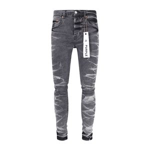 Jeans roxo Desinger Homem Preto Y2k High Street Paint Graffiti Padrão Danificado Rasgado Calças Skinny Calças Jeans Atacado