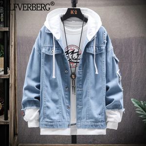 Herrjackor denimjacka mens huva smala passade casual streetwear jean jackets långärmad trendig ytterkläder höst vinterjacka för män 231206