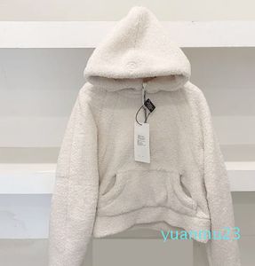 Mulheres cordeiro outono hoodies moletom yoga terno jaqueta ll senhoras esporte casaco meio zíper grosso solto curto chiqueiro