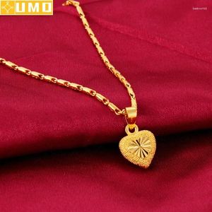 Pendant Necklaces Heart 24k 999 Pure Gold Color For Women Necklace Fine Plated 18K Jewelry Love Clavicle Chain Valentine's Da