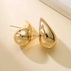 Hoop Huggie Vintage Gold Color Plated Chunky Dome Drop Earrings for Women Glossy Stainless Steel Thick Teardrop Earring Jewelry WholesaleL231120