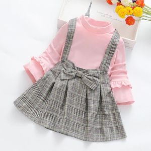 Girl's Dresses Girl's Dress 2023 New Autumn Casual Long sleeved Wooden Ear Design Fake Two piece Dress with Belt 2312306