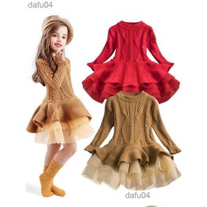 Sets Kids Girls Tutu Dress 2023 Autumn Winter Knitted Chiffon Warm Dresses Christmas Birthday Party Children Drop Delivery Baby Matern Dhvs8