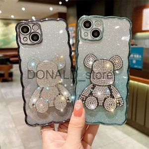 Casos de telefone celular diamante violento sentado urso onda padrão macio caso adequado para iphone15promax14plus13pro12 11 x 8 7 caso de telefone móvel j231206