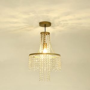 Gold Crystal Chandelier for Dining Room, Height Adjustable Lighting Fixture Chandeliers, 1 Light Flush Mount Ceiling Light, Pendant Lights for Bedroom Living Room