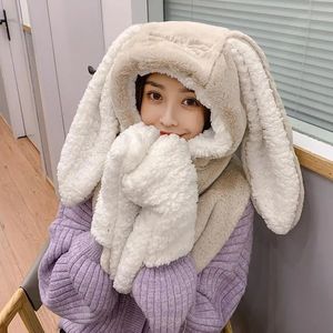 BeanieSkull Caps 3 In 1 Gloves Scarf Hat Set Kawaii Funny Rabbit Ears Hat Cute Cartoon Windproof Beanies Women Autumn Winter Warm Birthday Gift 231205