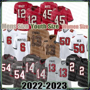 Mike Evans Camisas de futebol Tampas Bayes Baker Mayfield Buccaneeres Vita Vea Tom Brady Devin White Lavonte David Chris Godwin Cade Otton S01