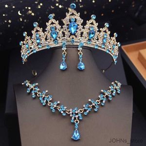 Conjuntos de joias de casamento Princesa Conjuntos de joias de noiva para meninas Tiaras azuis Gargantilha Conjuntos de colar de noiva Vestido de casamento Acessórios de joias de baile R231206