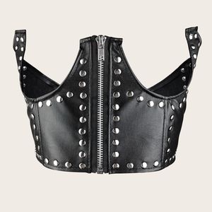 Stage Wear Stage Accessories Womens Lingerie Punk Zipper Faux Leather Corset Strapless Cropped Vest Rivet Underwired Cupless Open Chest Bustier Tops
