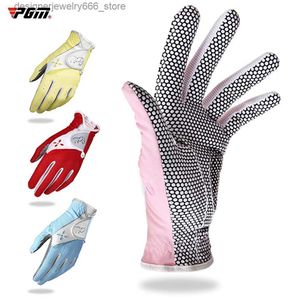 Pięć palców rękawiczki zupełnie nowe rękawiczki golfowe dla kobiety lady grils 4 kolory żółty czerwony niebieski różowy pu skórzany materiał anty slip profesjonalny sport Q231206