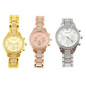 MENS DIAMOND SET Tre-Eye Steel Strap Watch Business Casual Quartz-Battery Waterproof Watch