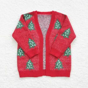 Cardigan atacado bebê menina cardigan camisola árvore de natal vermelho aberto mangas compridas casaco crianças de lã crianças criança outono inverno roupas 231206