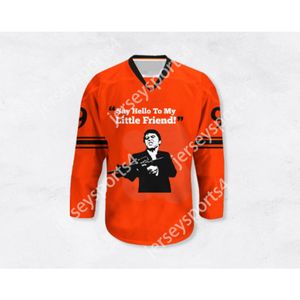 Anpassad Al Pacino 9 Scarface 'Say Hello To My Little Friend' Orange Hockey Jersey New Top Stitched S-M-L-XL-XXL-3XL-4XL-5XL-6XL