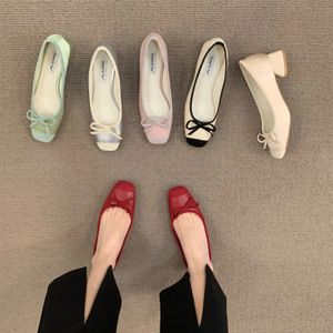 Dress Shoes Bailamo Flats Fashion Colored Soft Leather Ballet 2023 Square Toe Bow Low Heels Shallow Mouth Casual Mu 231206