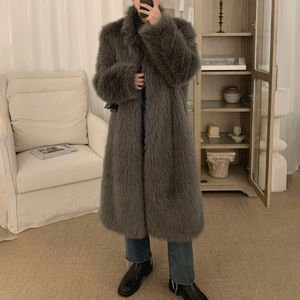 Futro męskie faux fur manteau en fourrure de renard pour homme long epais chaud elegancki prosty a la tryb couleur unie nouvelle kolekcja automne Hiver 231205