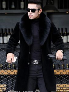 남자의 모피 가짜 모피 manteau mi-long en fausse fourrure fourrure pour hommes vestes d 'hiver chaudes manches longues col en fourrure mince noir marques de luxe optique 231205