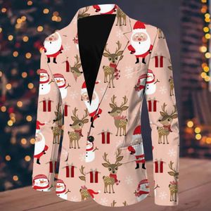 Mäns kostymer Blazers Autumn Men Blazer Cartoon Christmas Snowflake Santa Claus Tryckt Single Breasted Slim Lapel Sacka Jacket Män Fashion Streetwear 231206