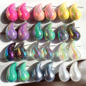 スタッドujbox wholesale 30 colors ab colored透明な青い紫色の緑のピンク樹脂アクリルの分厚い涙滴イヤリング女性231205