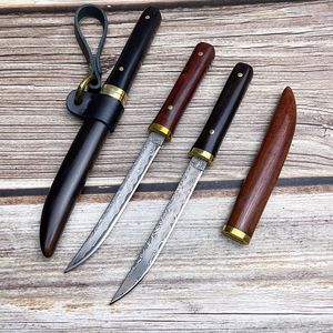 MINI VG10 DAMASCUS BLADE EBONY HANDLING FICK Knife Outdoor Hunting Tool Field Survival Knives Camping Lätt Portable Knife Wilderness Defense EDC Tools