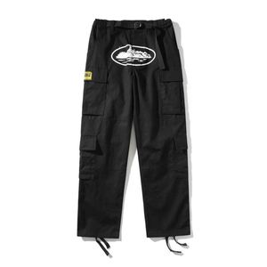 Men's Pants Vintage High Street Hip Hop Street Print Casual Multi-Pocket Side Buckle Men's And Women's Cargo Pants T231206