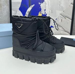 Bota de pele com plataforma shearling apres-ski botas designer mulheres botas nylon gabardine apres -ski botas tornozelo botas botas inverno outono esqui de alta qualidade tamanho 35-40