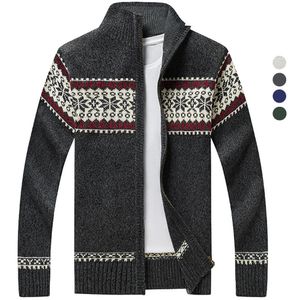 Suéter masculino outono inverno impressão geométrica lã suéter homens malha cardigan natal blusão quente moda zíper tamanho grande 5xl 231205