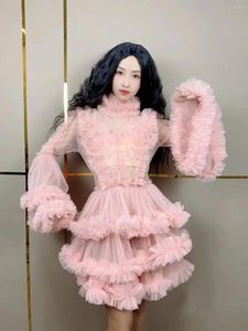 STAGE WEAR DESIGN Pink Tube Tutu Mesh Dresses For Women Sexig födelsedagsfest Prom Afton Dress Po Shoot
