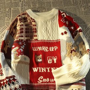 Herrtröjor American Cute Twist Christmas Long Sleeve Sweater för män och kvinnor Y2K Street Autumn Winter Fashion Loose Pullover 231205
