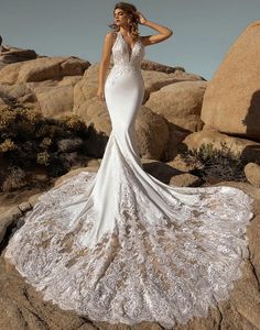 Vestido de noiva de sereia de praia 2024 Apliques de renda sexy de cabeceira de backless sweeew vestidos de noiva para mulheres ABENDKLEIDO VESTIDOS DE NOVIA