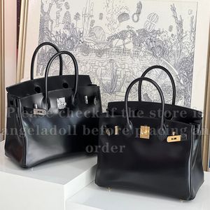 12A Diseñadores de calidad de espejo Bolsas de asas Burkins hechas a mano Caja de cuero brillante Personalización 25 cm 30 cm 35 cm 40 cm Bolsa Bolsa de asa de cuero genuino Monedero negro cosido a mano