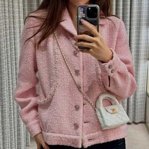 Jackets Women's Nanyou Xiaoxiangfeng Woolen Coat Autumn and Winter Rich Family Thousand Gold Pink Sequin Heavy Industry Short 1OLR