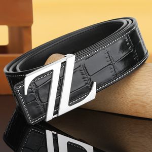 Authentic leather belt for men, Z-shaped crocodile pattern for men's belt, top layer of cowhide white thread for casual and fashionable men's belt